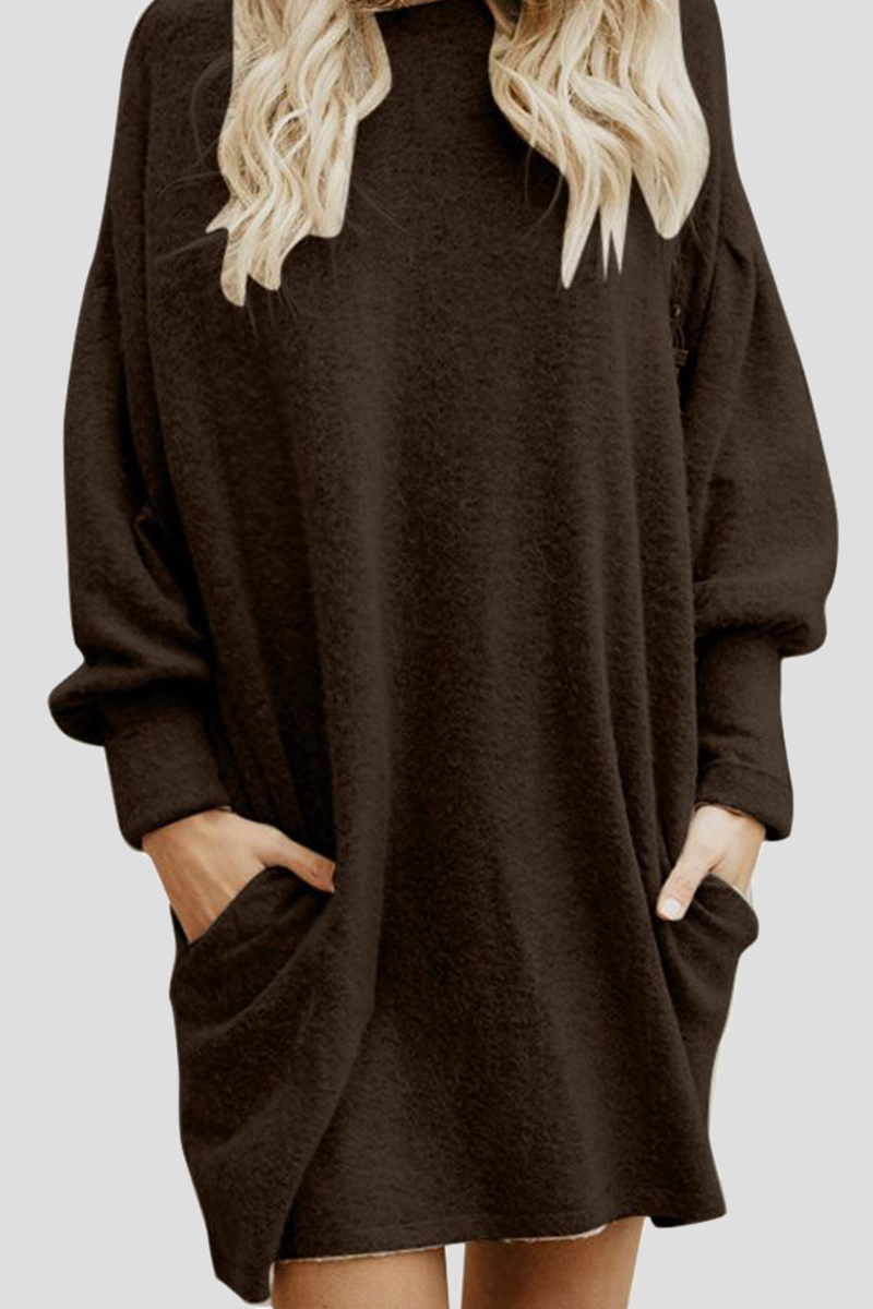 Casual Solid Patchwork Pocket O Neck Dresses(5 Colors) - Fashionpara