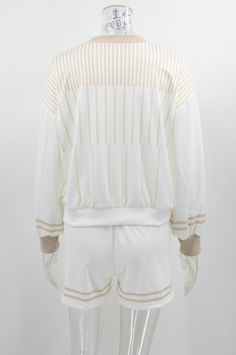 Casual Striped Patchwork O Neck Long Sleeve Two Pieces - Fashionpara