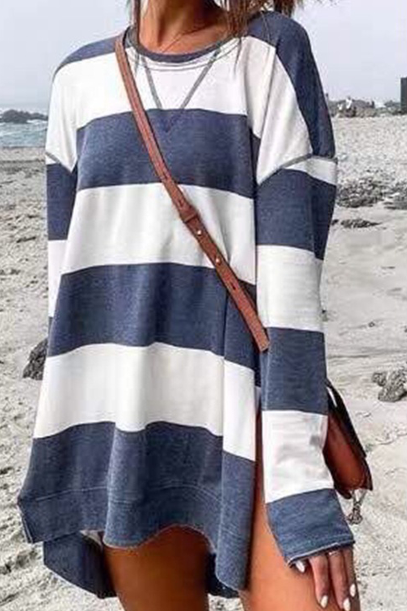 Casual Striped Patchwork O Neck Tops(4 Colors) - Fashionpara