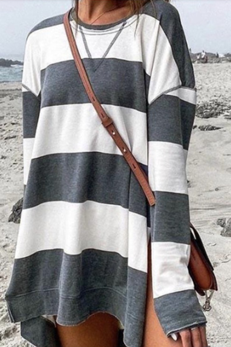 Casual Striped Patchwork O Neck Tops(4 Colors) - Fashionpara