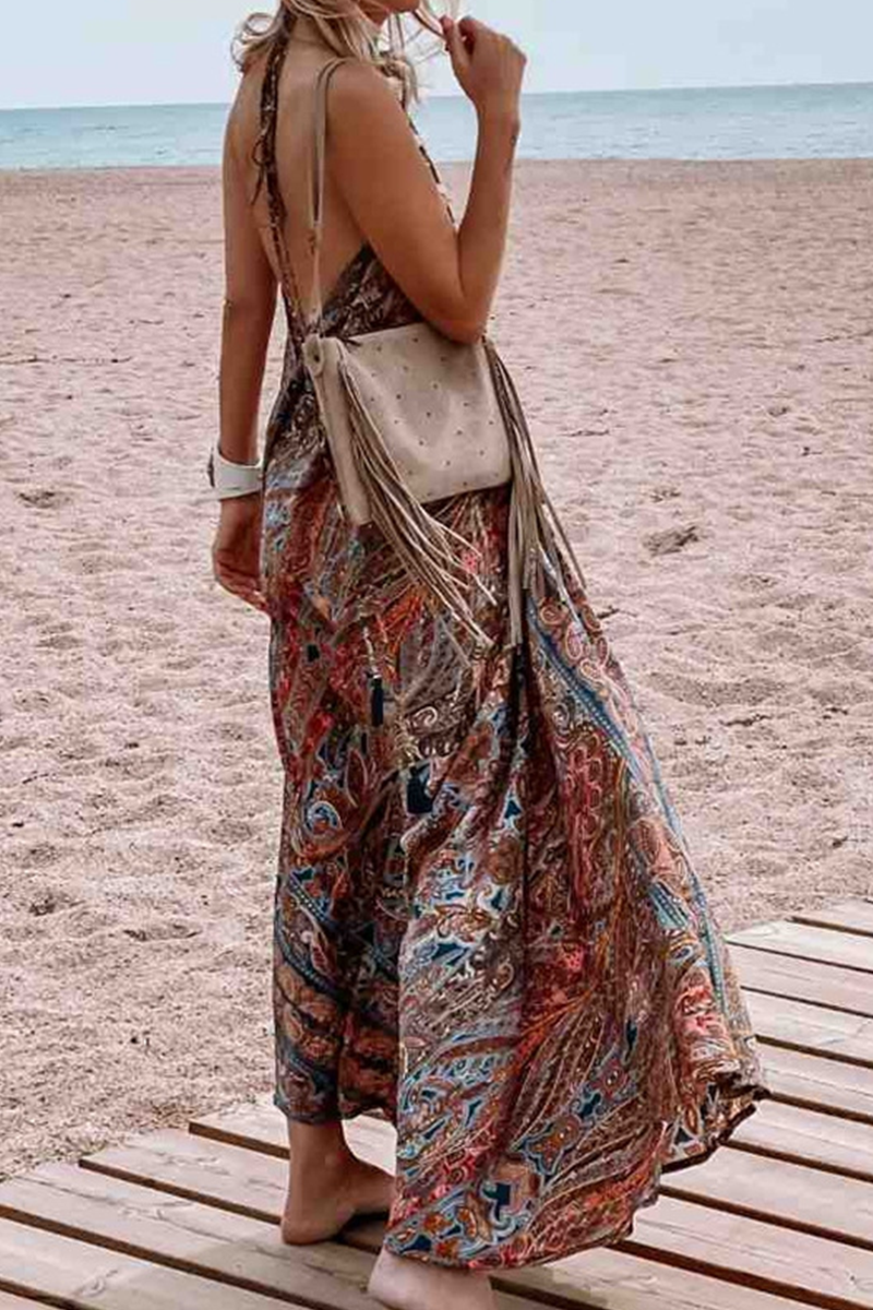 Casual Print Mesh V Neck Straight Dresses  Fashionpara