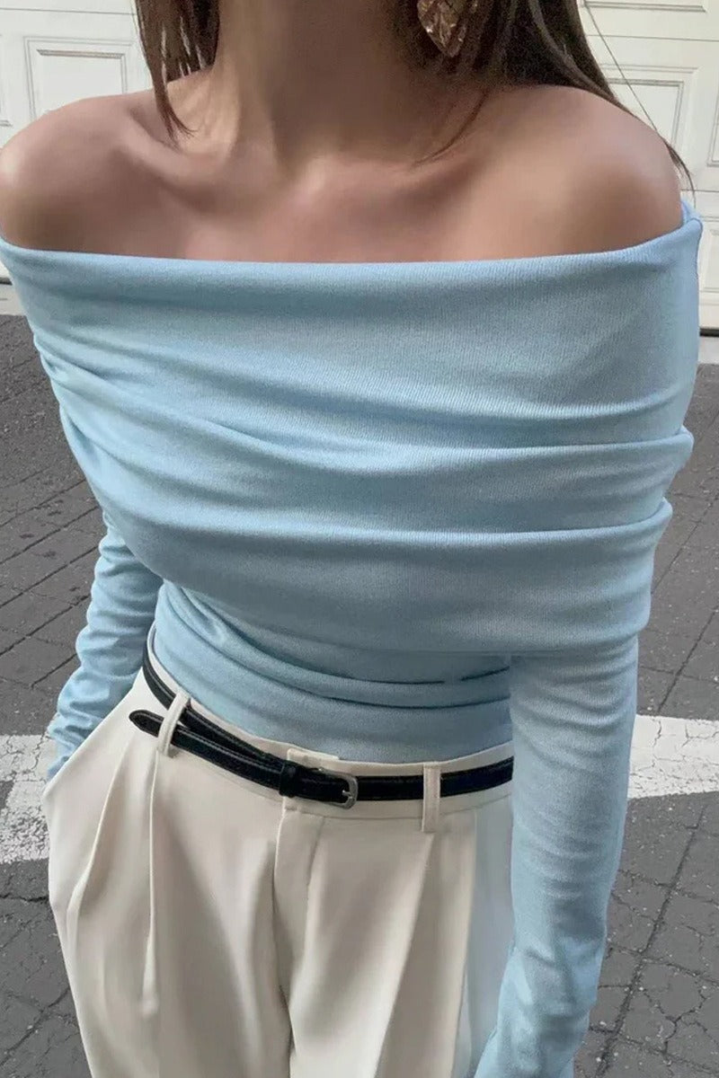 Off Shoulder Slim Knit Sweater