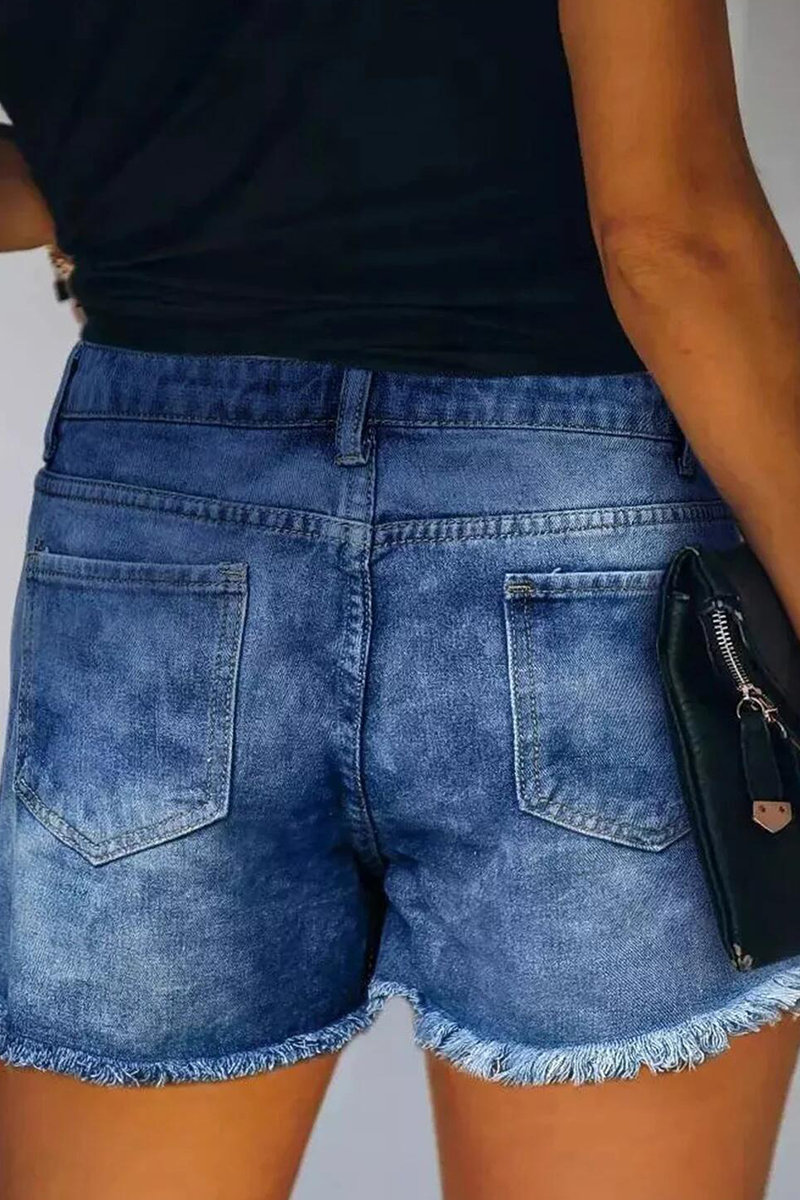 Casual Print Ripped Mid Waist Regular Denim Shorts  Fashionpara