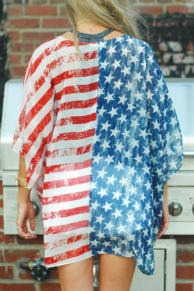 Casual Print Patchwork Cardigan Collar Tops  Fashionpara