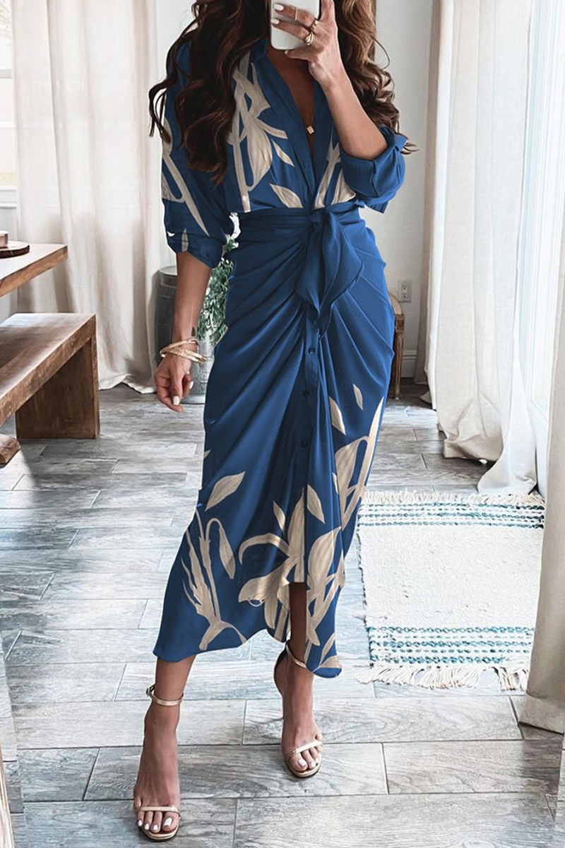 Casual Print Patchwork V Neck Irregular Dress Dresses  Fashionpara