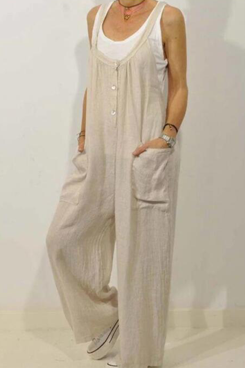 Casual Solid Patchwork U Neck Loose Jumpsuits - Fashionpara