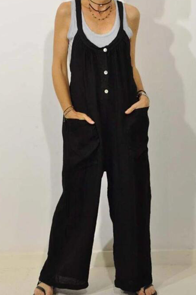 Casual Solid Patchwork U Neck Loose Jumpsuits - Fashionpara
