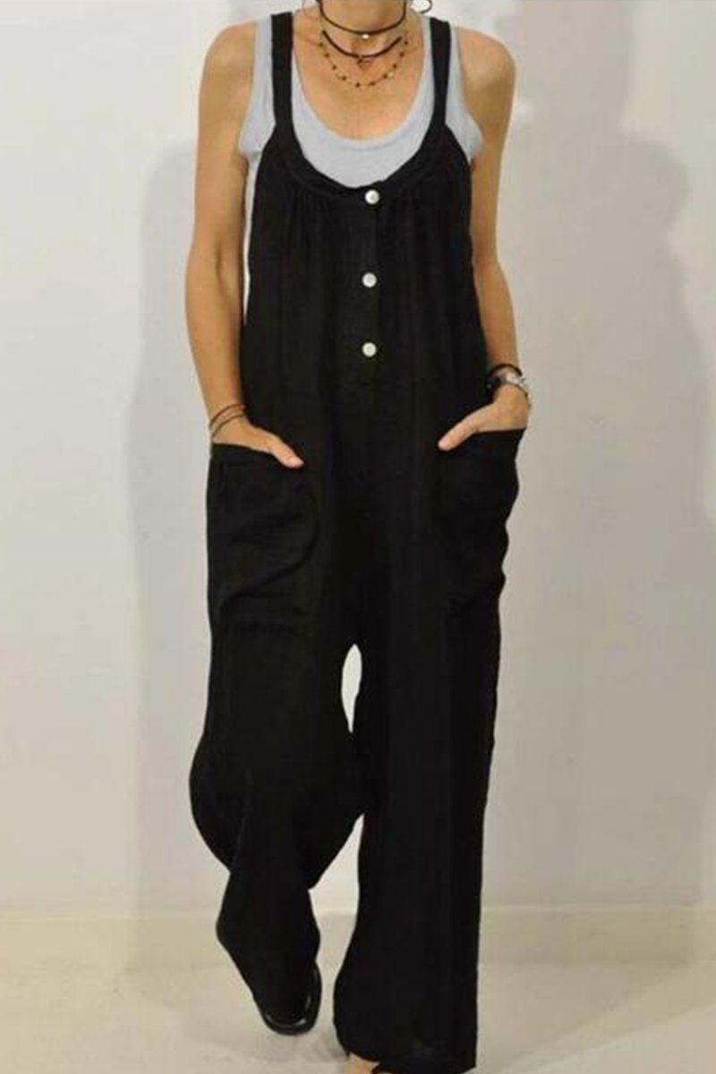 Casual Solid Patchwork U Neck Loose Jumpsuits - Fashionpara