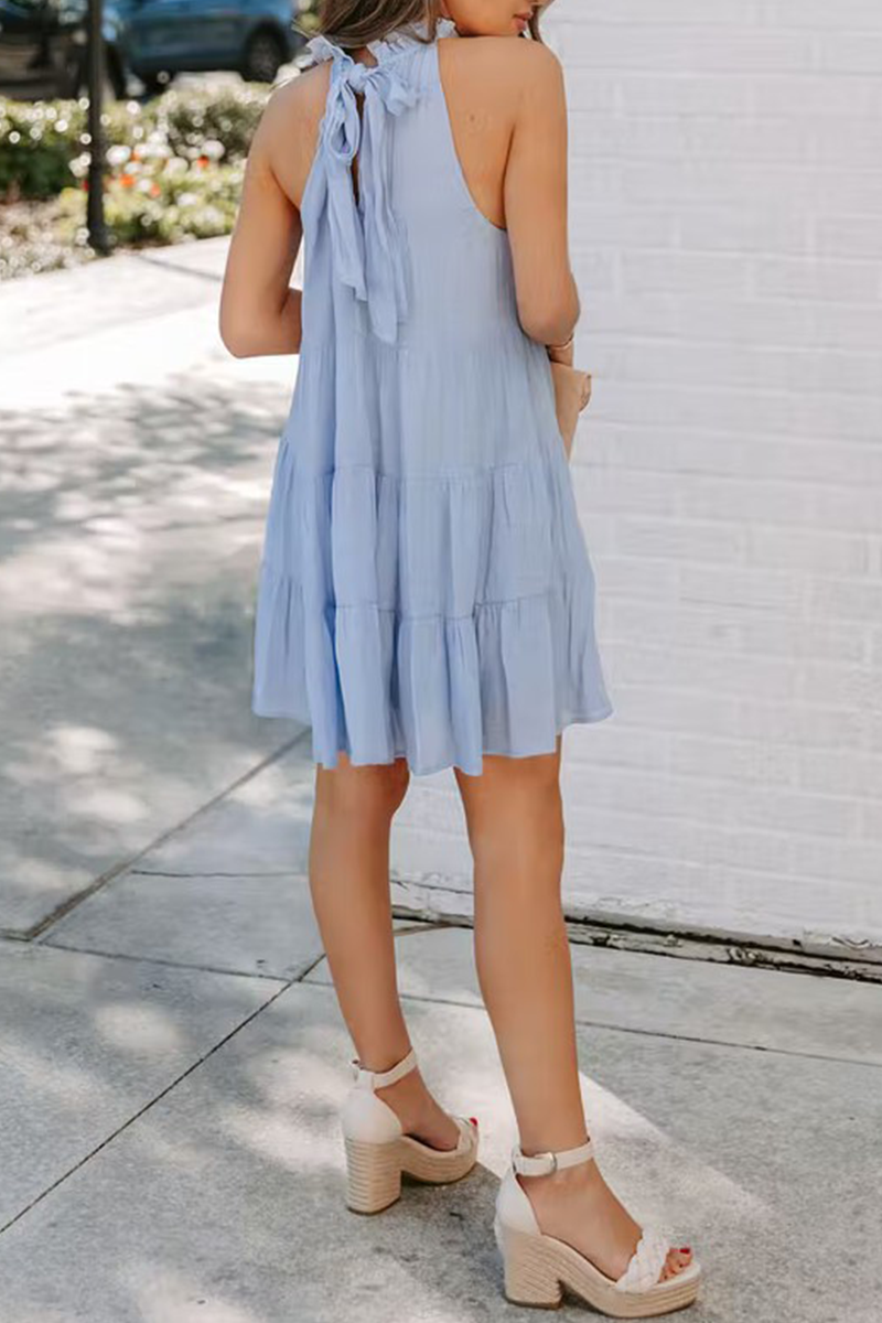 Casual Solid Patchwork Halter Cake Skirt Dresses - Fashionpara