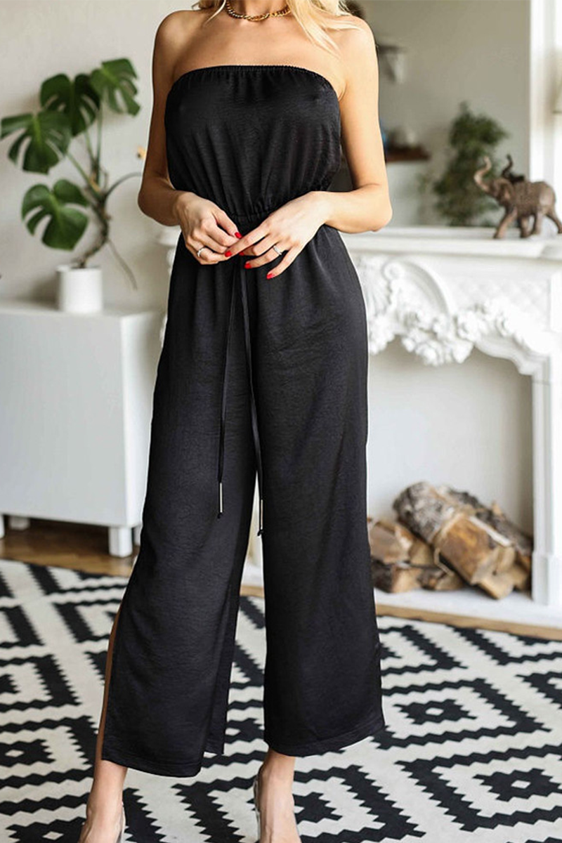 Casual Solid Patchwork Strapless Straight Jumpsuits(3 Colors) - Fashionpara