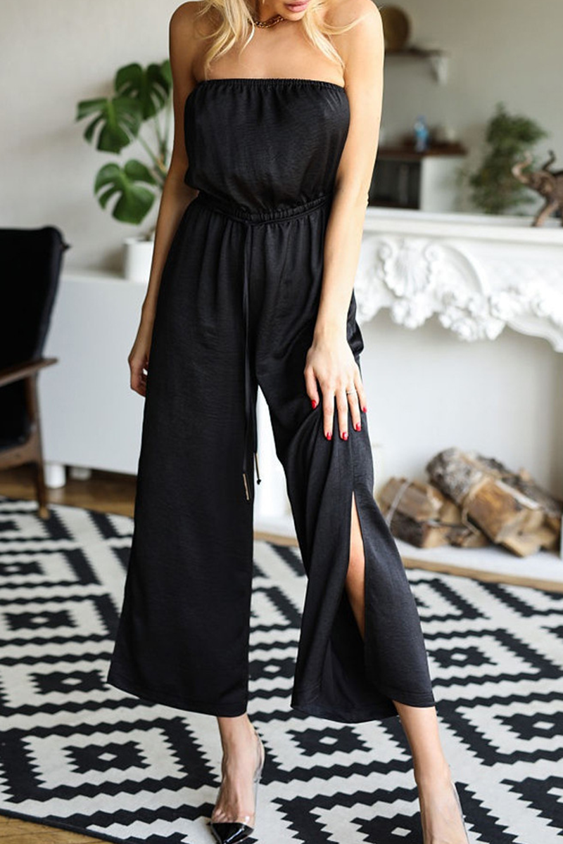 Casual Solid Patchwork Strapless Straight Jumpsuits(3 Colors) - Fashionpara