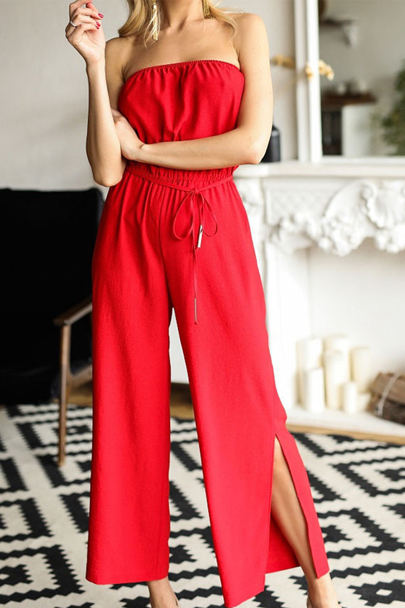 Casual Solid Patchwork Strapless Straight Jumpsuits(3 Colors) - Fashionpara
