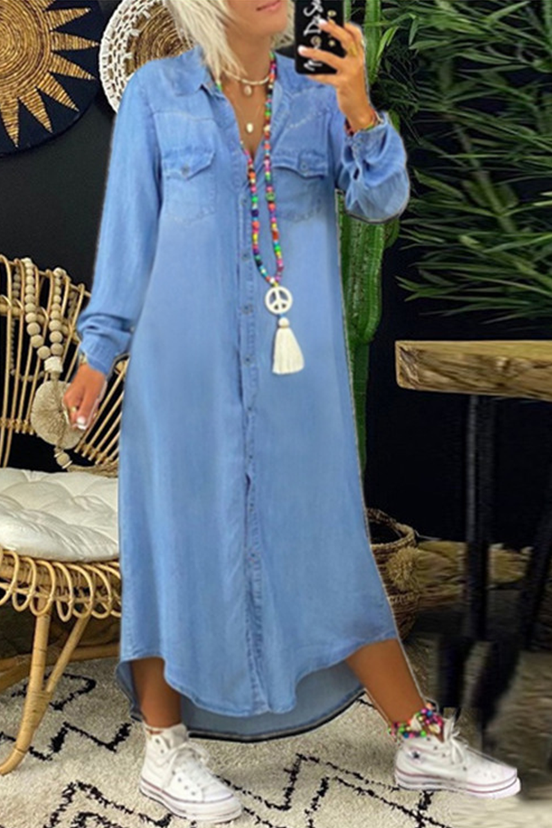 Casual Solid Patchwork Turndown Collar Irregular Dress Dresses - Fashionpara