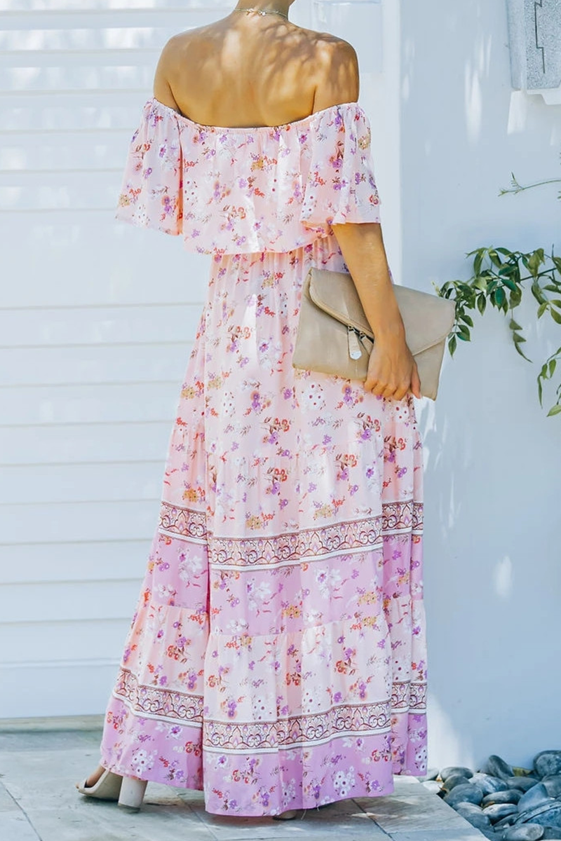 Fashion Street Print Patchwork Off the Shoulder A Line Dresses  Fashionpara