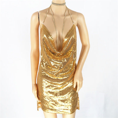 Karina Formal Sequin Cross Back Mini Dress - Fashionpara