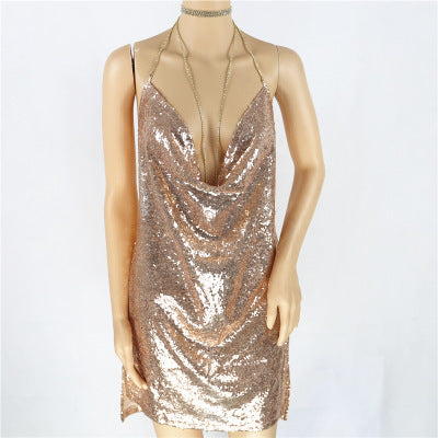 Karina Formal Sequin Cross Back Mini Dress - Fashionpara