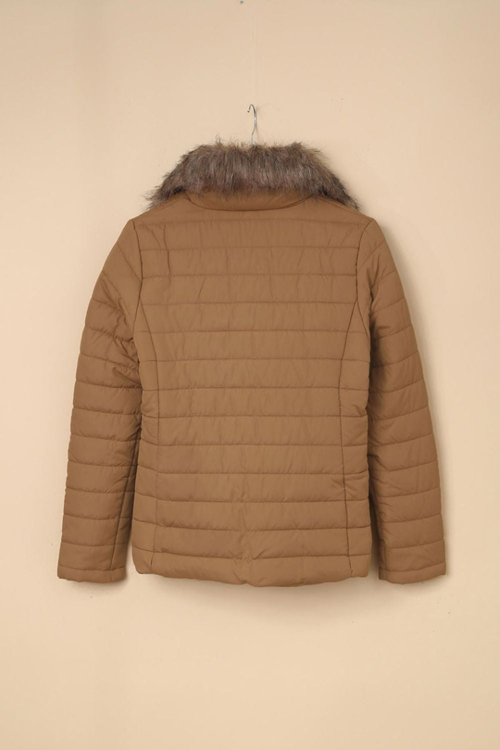 Faux Fur Collar Zipper Two-Pocket Jacket