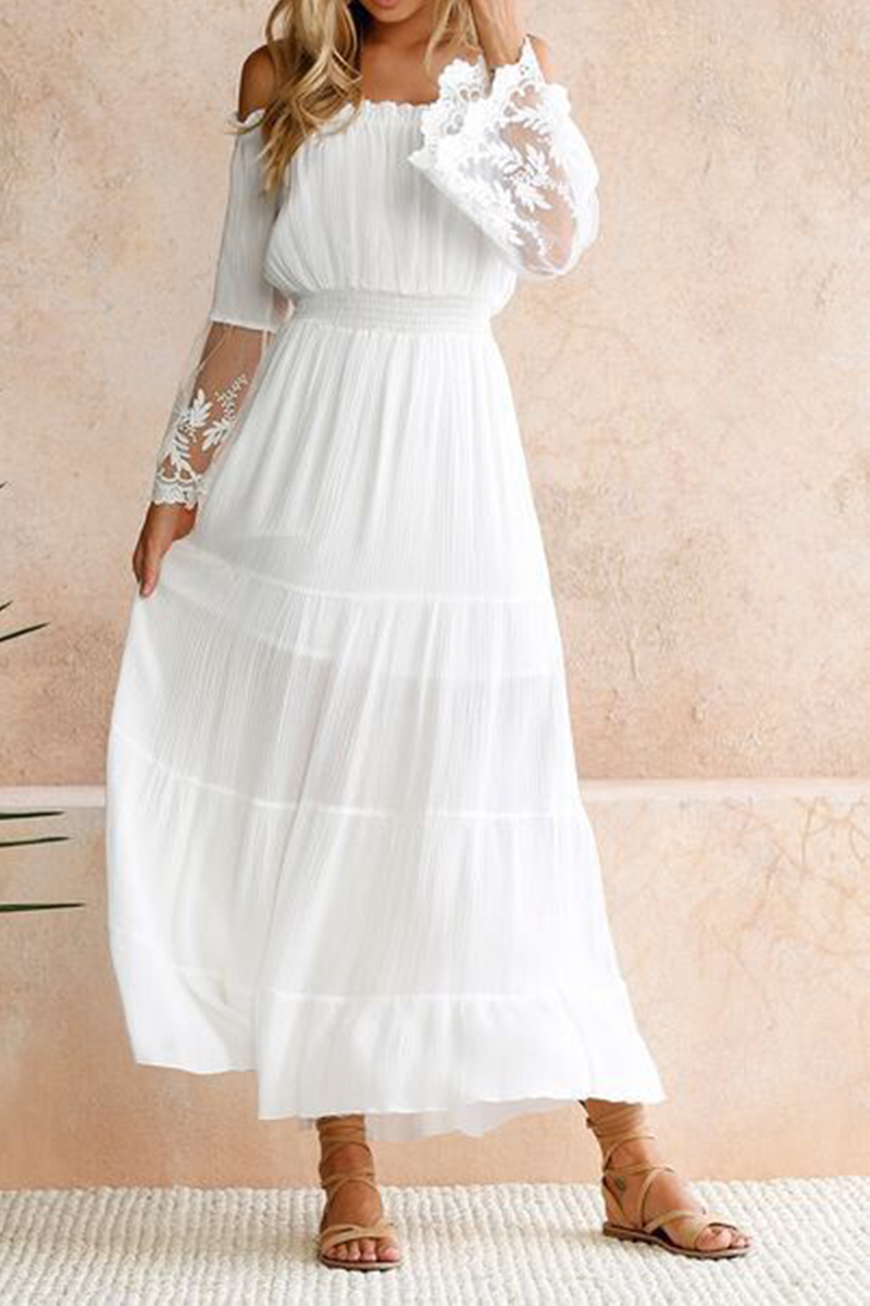 Fashion Solid Patchwork Off the Shoulder Mesh Dress Dresses  Fashionpara