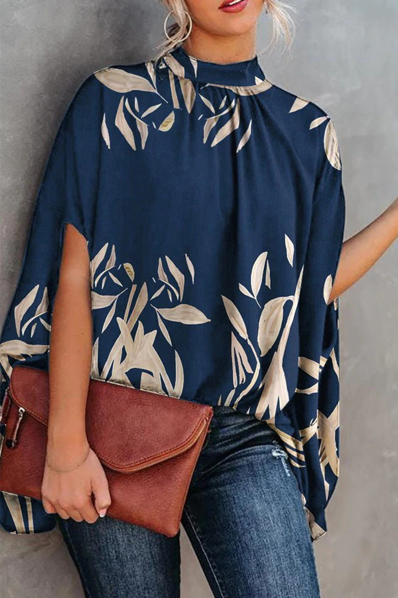 Fashion Print Patchwork Half A Turtleneck Tops  Fashionpara