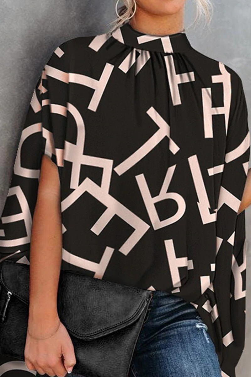 Fashion Print Patchwork Half A Turtleneck Tops  Fashionpara