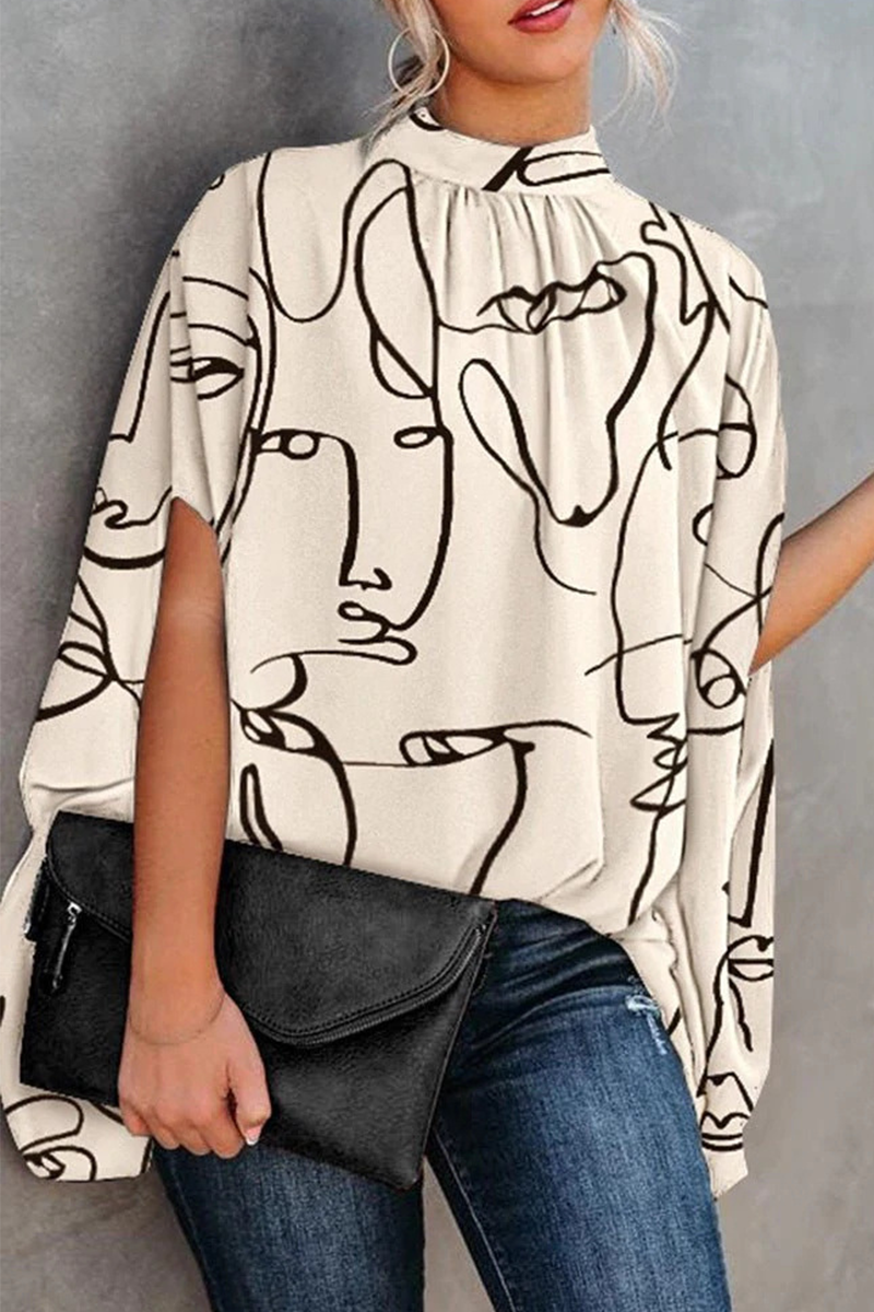 Fashion Print Patchwork Half A Turtleneck Tops  Fashionpara