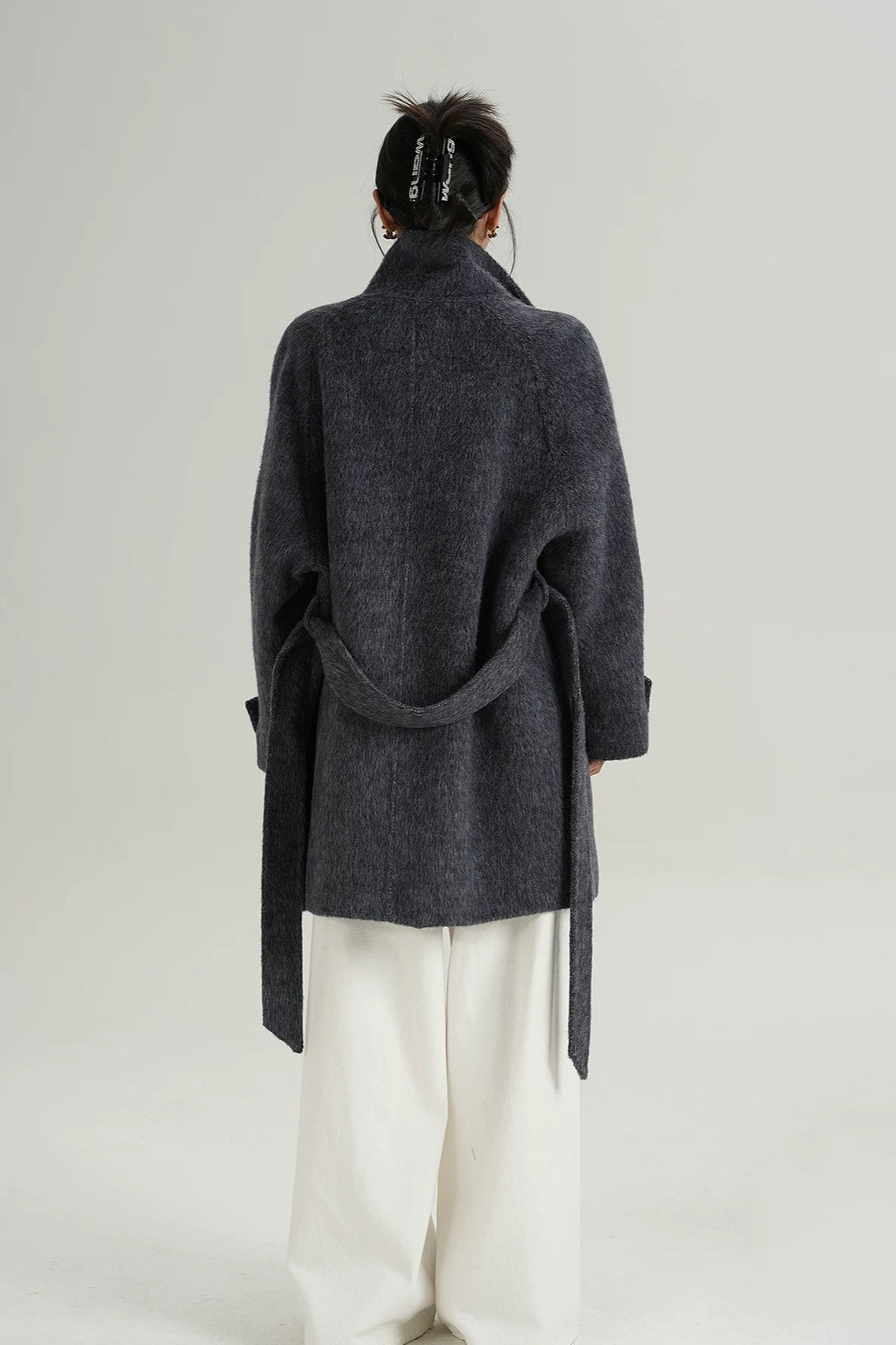 Solid Wool Warm Loose Mock-neck Coat 4