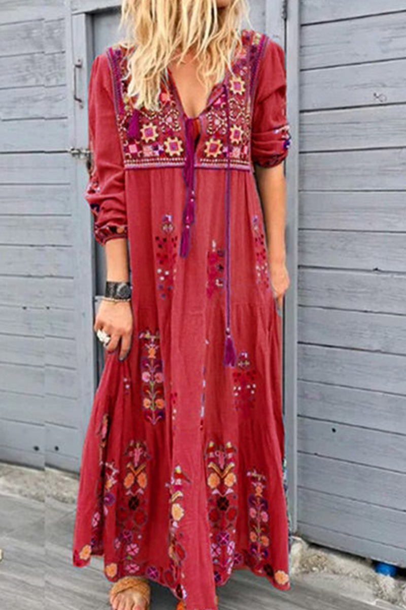 Fashion Print Patchwork V Neck Straight Dresses(4 Colors)  Fashionpara