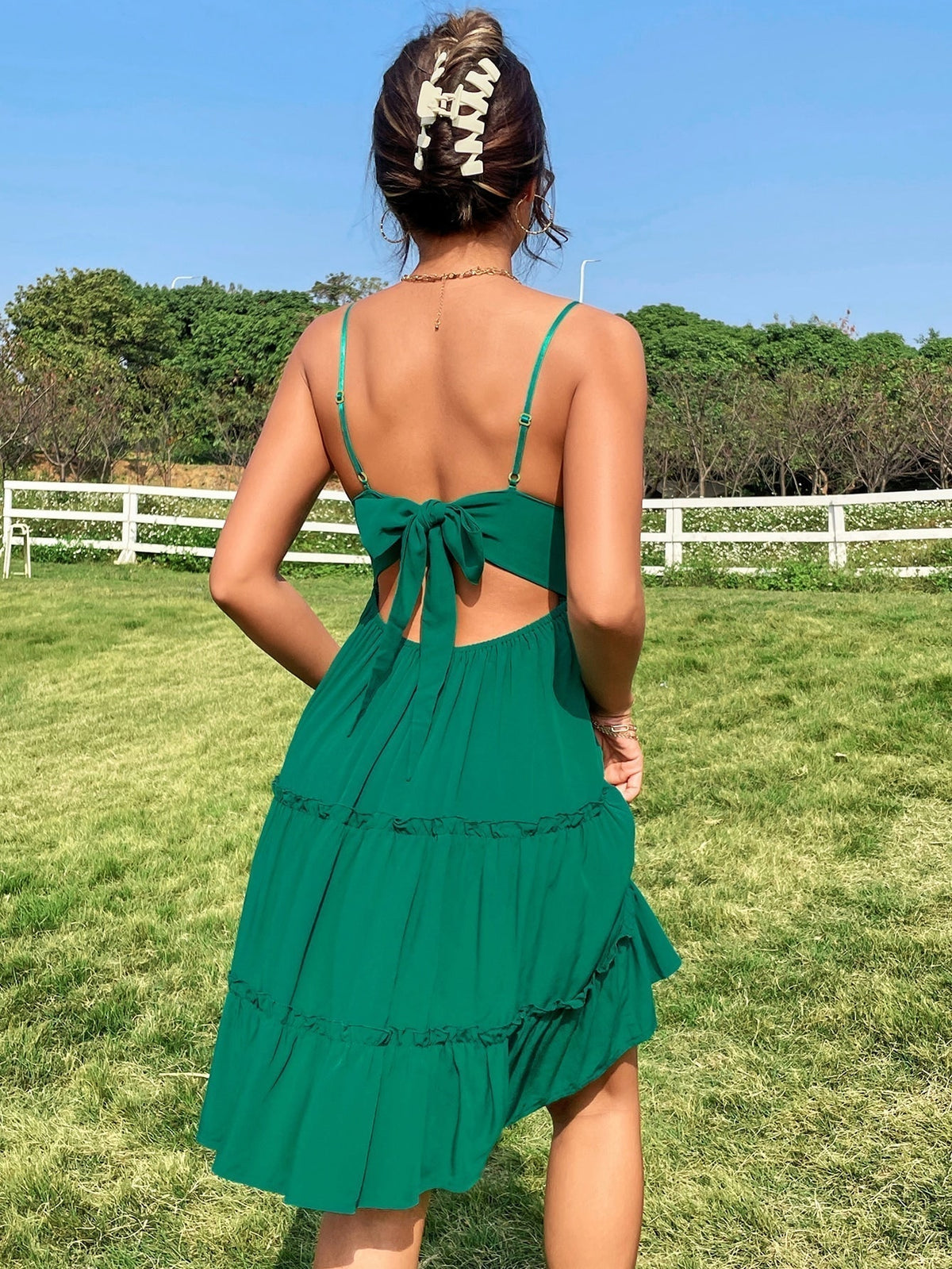 Crochet Lace V-Neck Tiered Fit & Flare Dress
