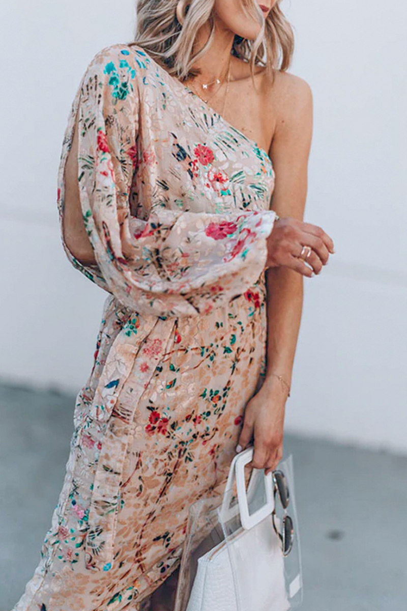 Casual Print Patchwork One Shoulder Irregular Dress Dresses  Fashionpara