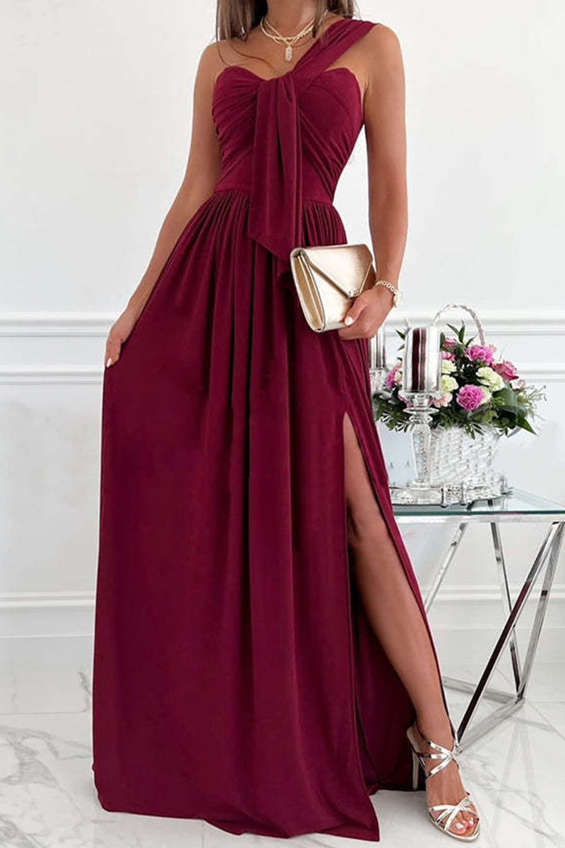Fashion Sexy Solid Backless Slit One Shoulder Evening Dress Dresses(7 Colors) - Fashionpara