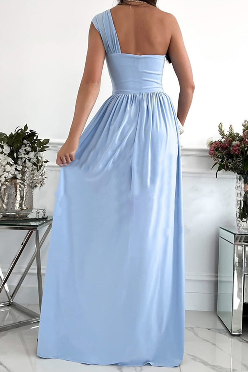 Fashion Sexy Solid Backless Slit One Shoulder Evening Dress Dresses(7 Colors) - Fashionpara