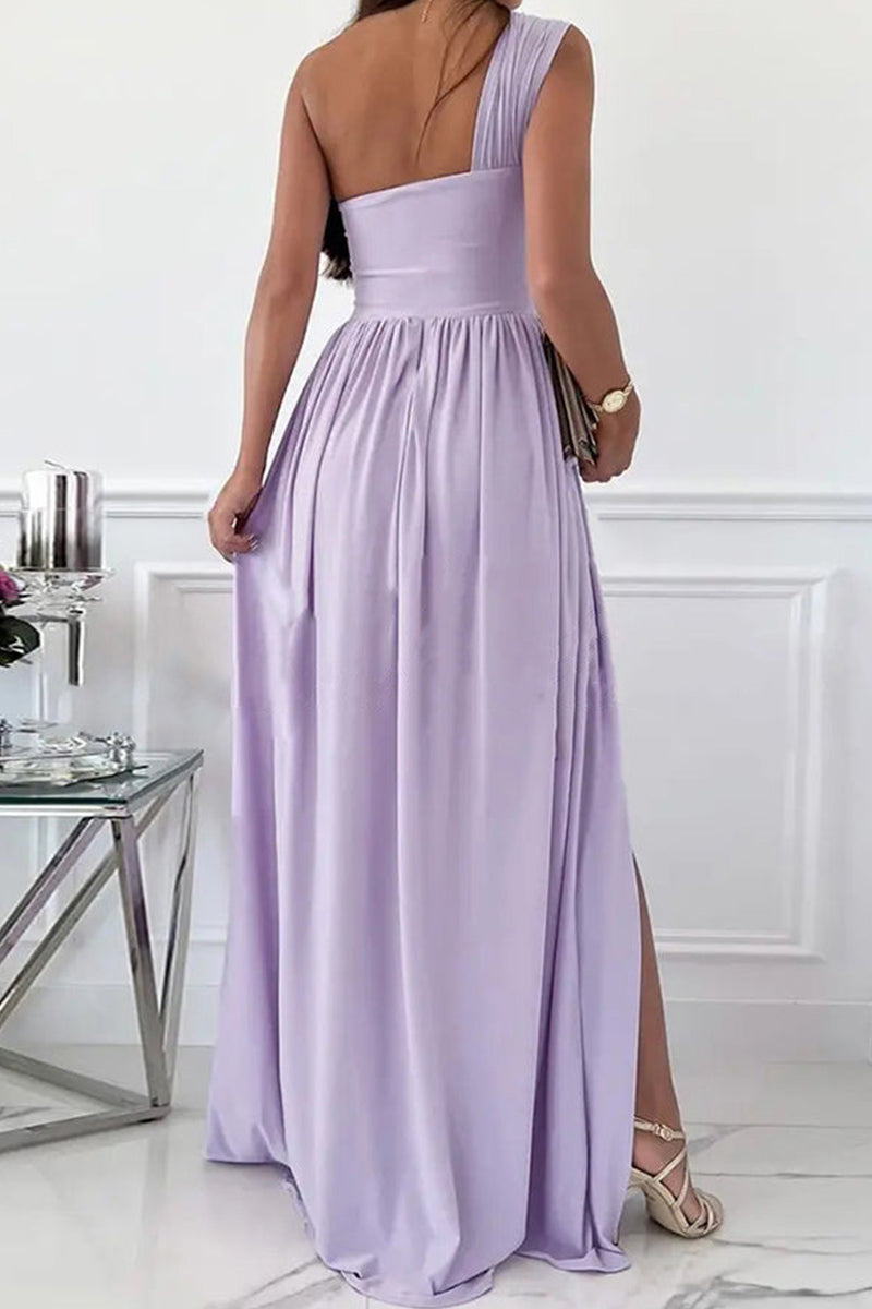 Fashion Sexy Solid Backless Slit One Shoulder Evening Dress Dresses(7 Colors) - Fashionpara