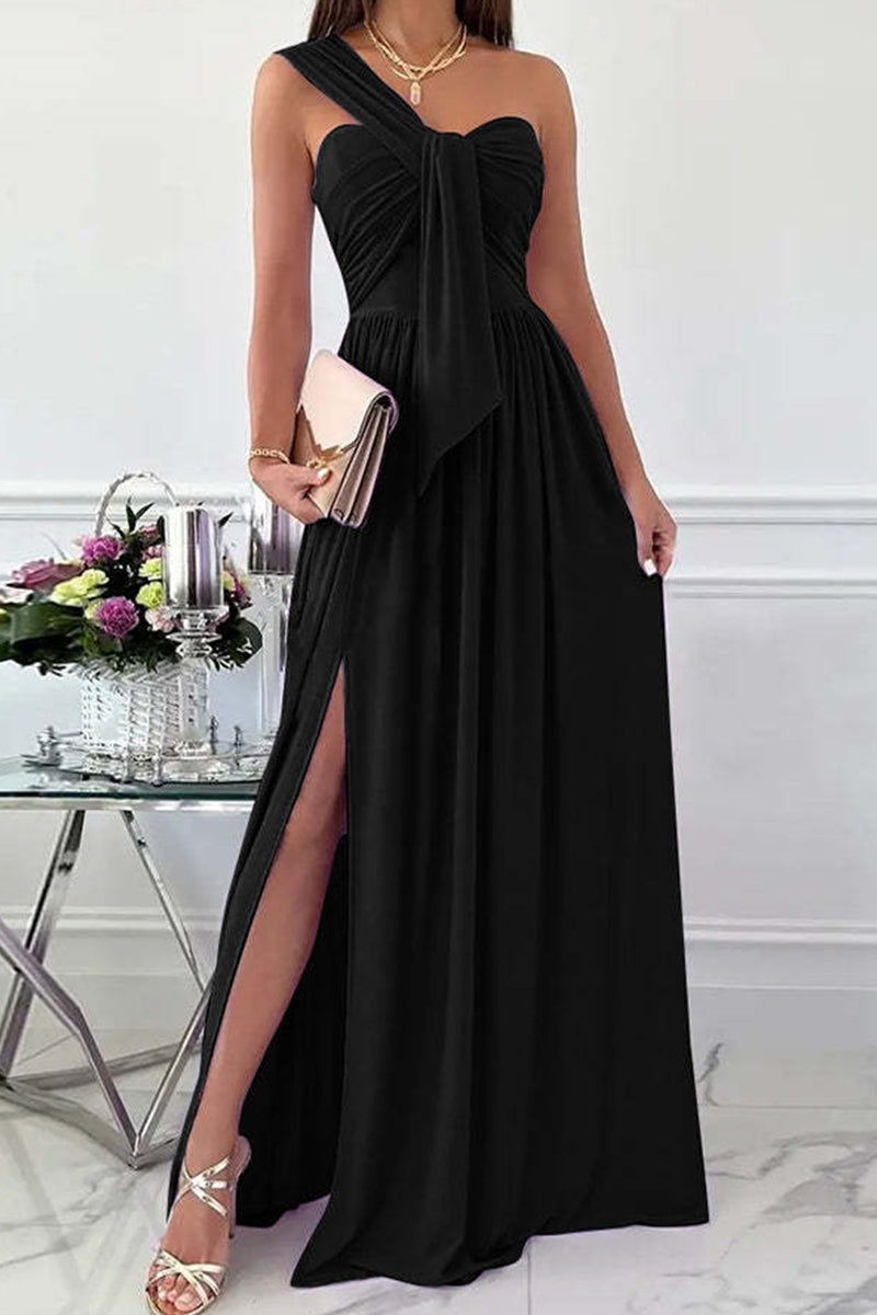 Fashion Sexy Solid Backless Slit One Shoulder Evening Dress Dresses(7 Colors) - Fashionpara