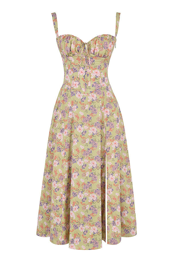 Floral Spaghetti Strap Ruched Fit and Flare Midi Dress - View 3