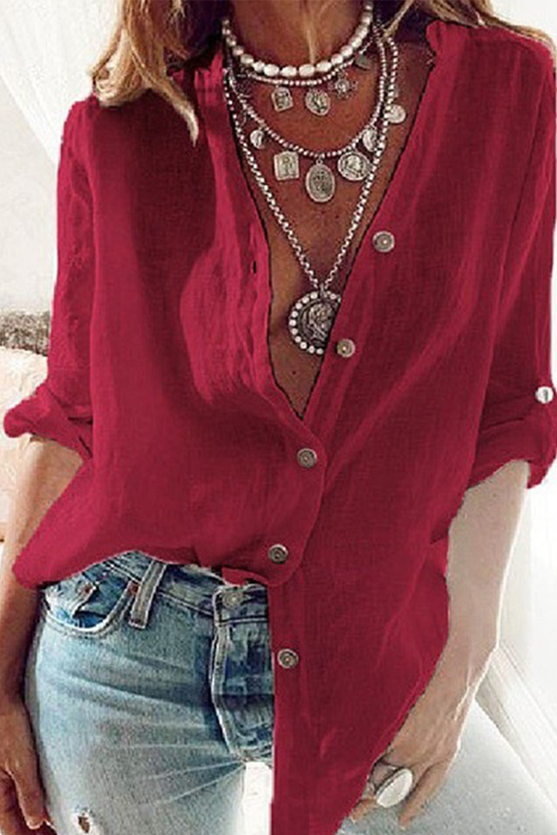 Fashion Solid Patchwork V Neck Tops - Fashionpara