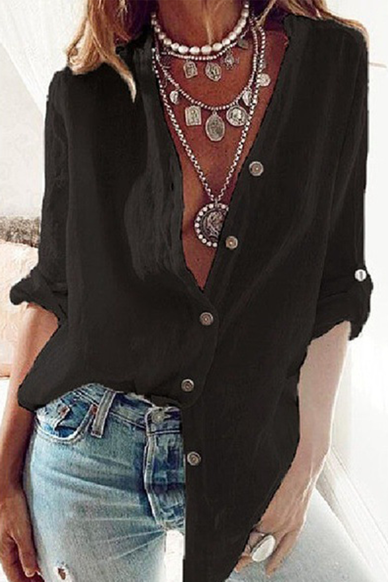 Fashion Solid Patchwork V Neck Tops - Fashionpara