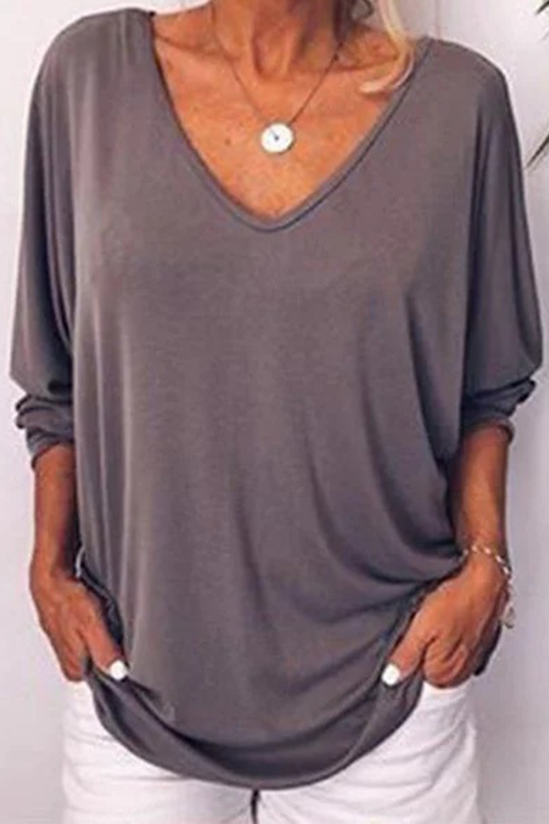 Casual Solid Buckle V Neck T-Shirts(5 Colors) - Fashionpara