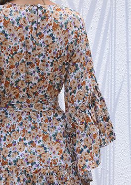 Floral Print Long Sleeve Tiered Midi Dress