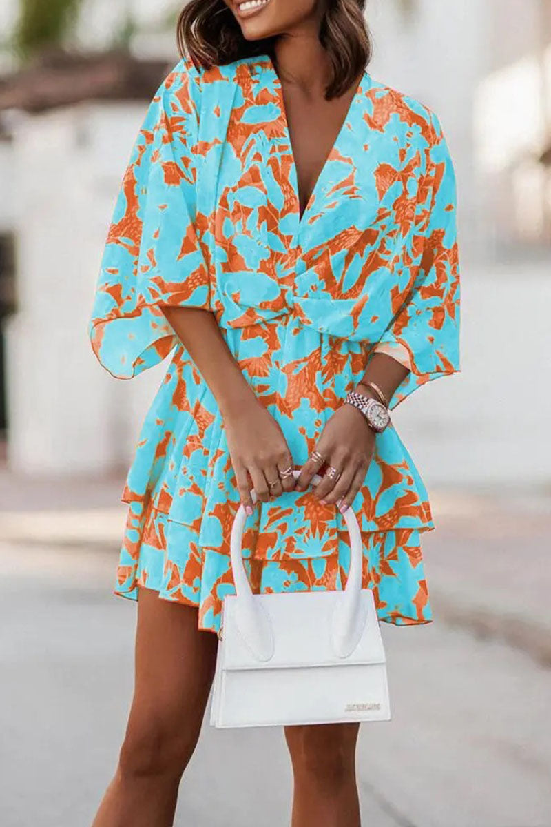 Casual Print Patchwork V Neck Dresses(5 Colors) - Fashionpara