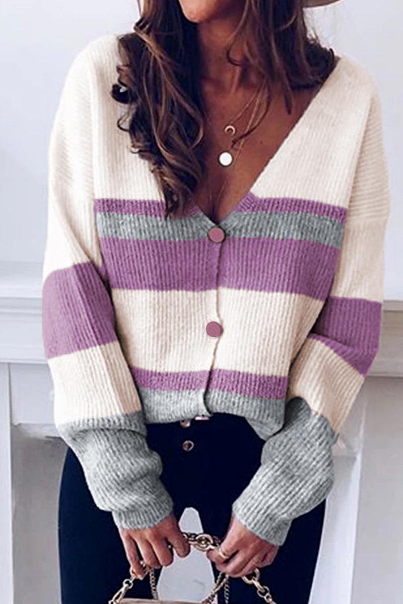 Florcoo Casual Striped V Neck Cardigan in 4 Stylish Colors