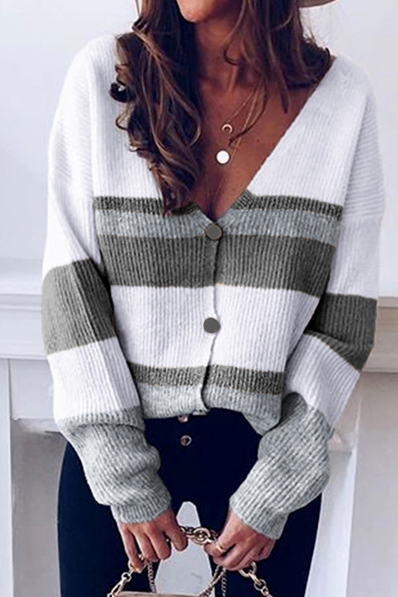 Florcoo Casual Striped V Neck Cardigan in 4 Stylish Colors