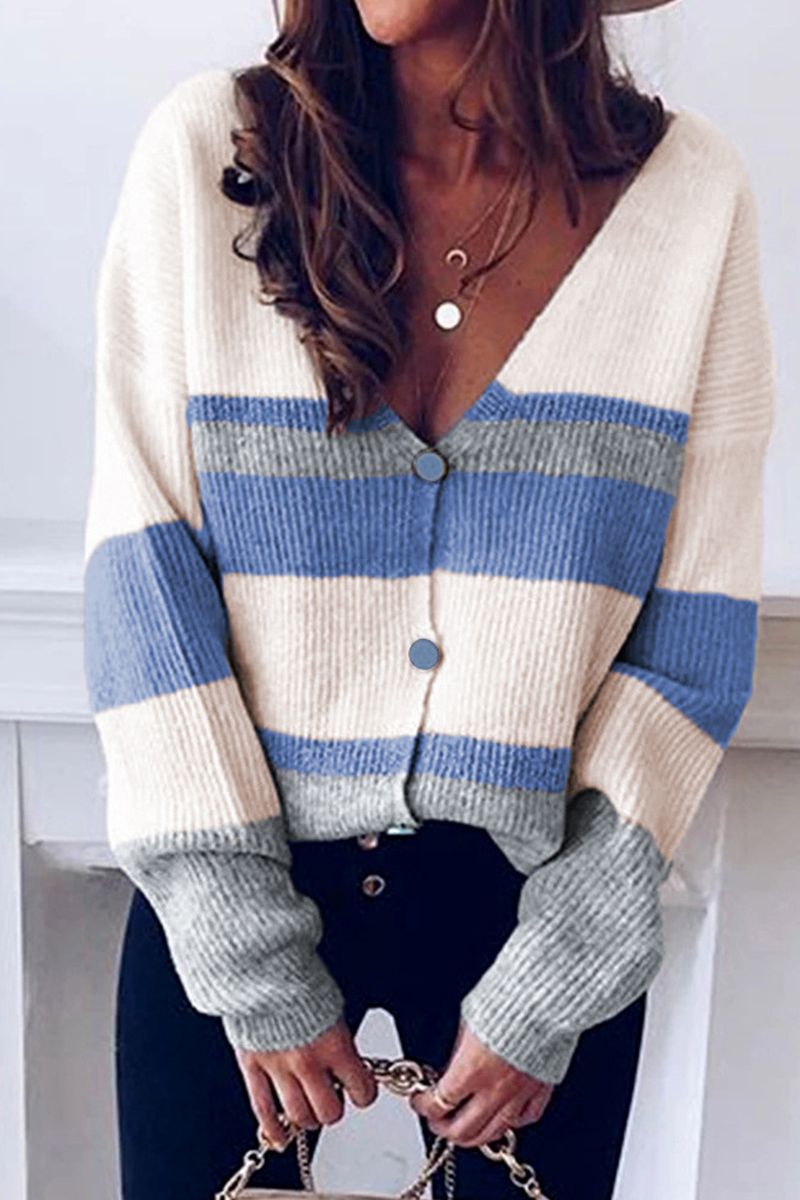 Florcoo Casual Striped V Neck Cardigan in 4 Stylish Colors