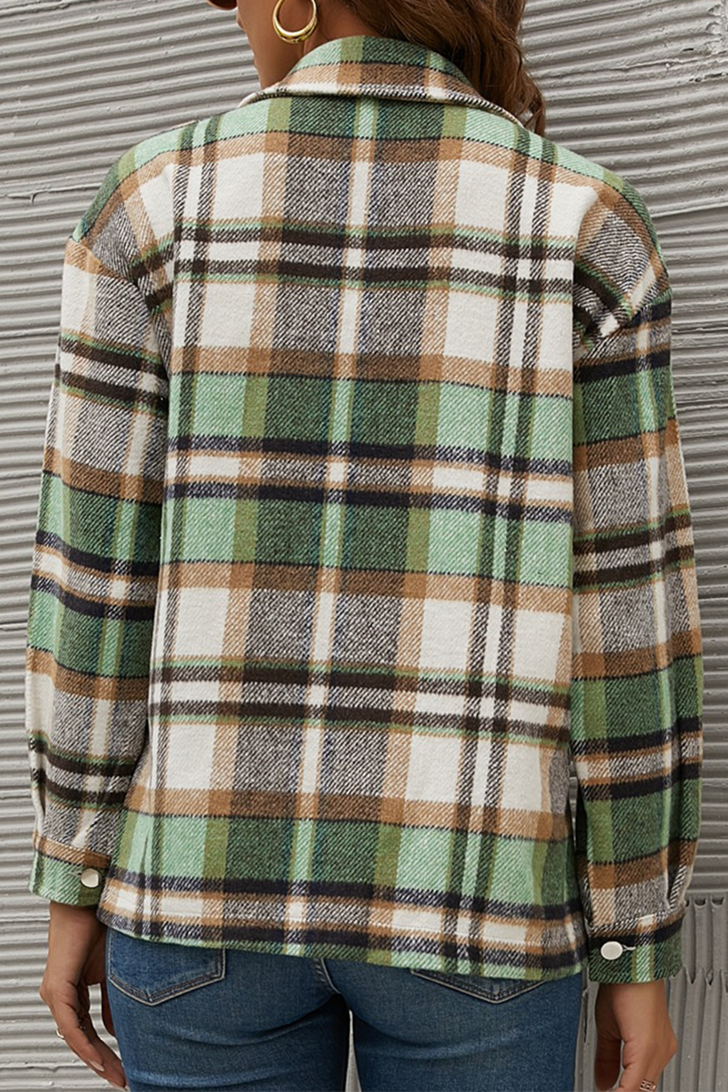 Casual Plaid Patchwork Turndown Collar Tops(6 colors) - Fashionpara