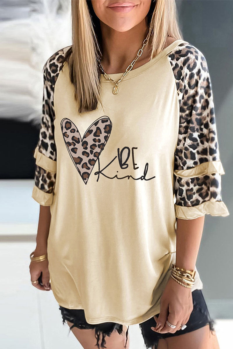 Casual Print Leopard Patchwork O Neck T-Shirts(5 Colors) - Fashionpara