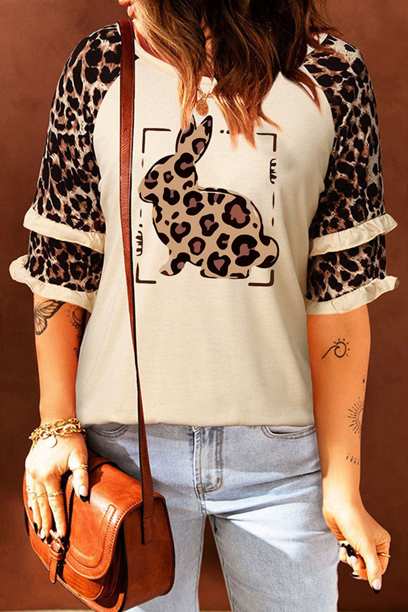 Casual Print Leopard Patchwork O Neck T-Shirts(5 Colors) - Fashionpara