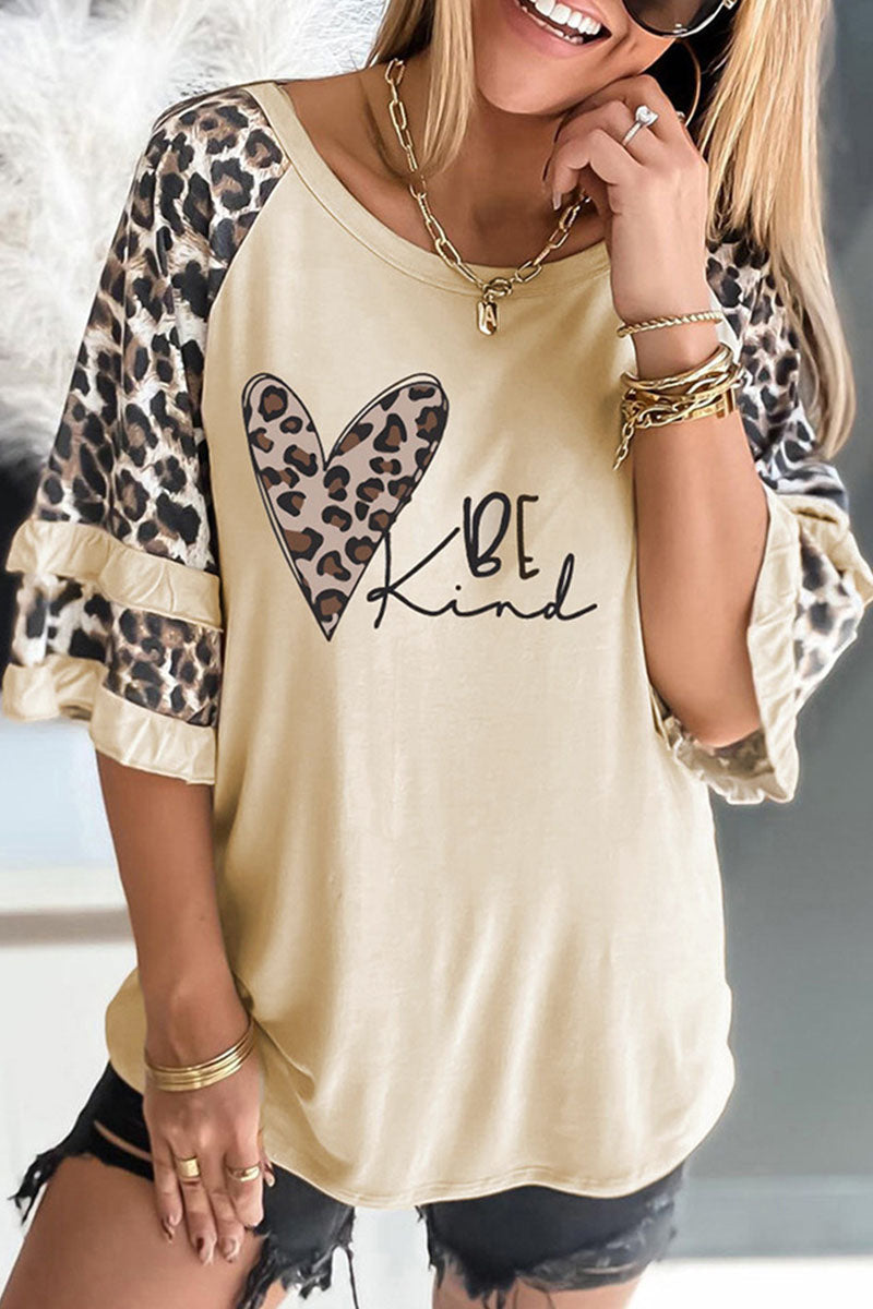 Casual Print Leopard Patchwork O Neck T-Shirts(5 Colors) - Fashionpara
