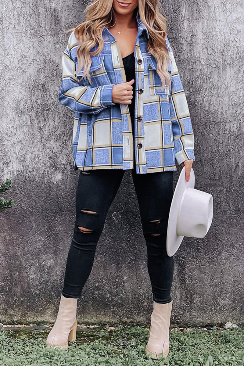 Casual Plaid Patchwork Turndown Collar Blouses(5 Colors) - Fashionpara