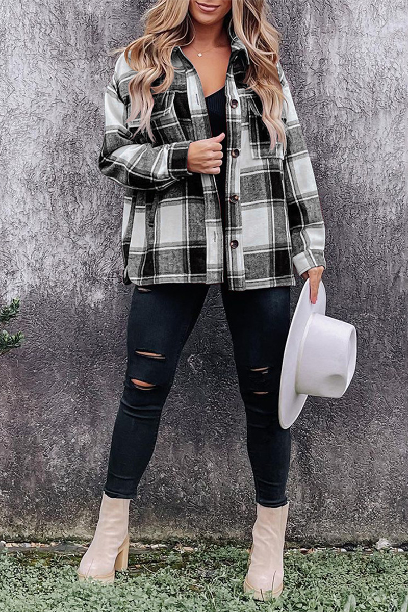 Casual Plaid Patchwork Turndown Collar Blouses(5 Colors) - Fashionpara