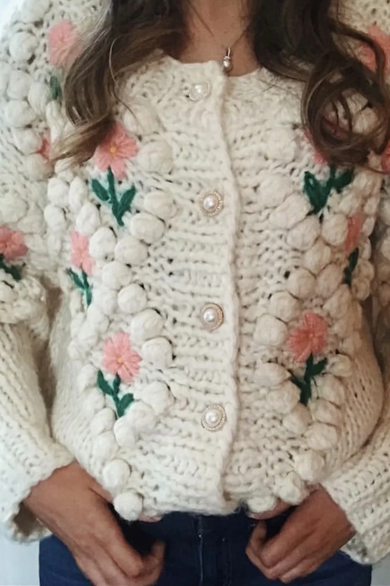 Casual Patchwork Hollowed Out Cardigan Collar Sweaters - Fashionpara