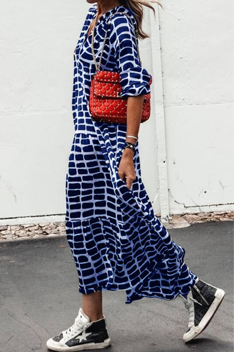 Casual Print Patchwork V Neck Straight Dresses(3 Colors)  Fashionpara